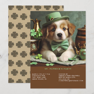 St patrick's day Adsible Puppy Grönt Hat Bow Tie Inbjudningar