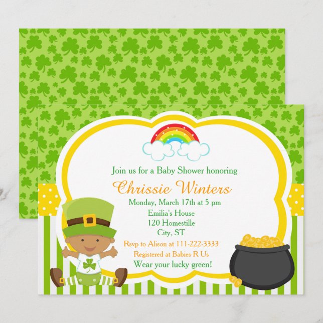 St patrick's day African American Baby Shower Inbjudningar (Fram/baksida)