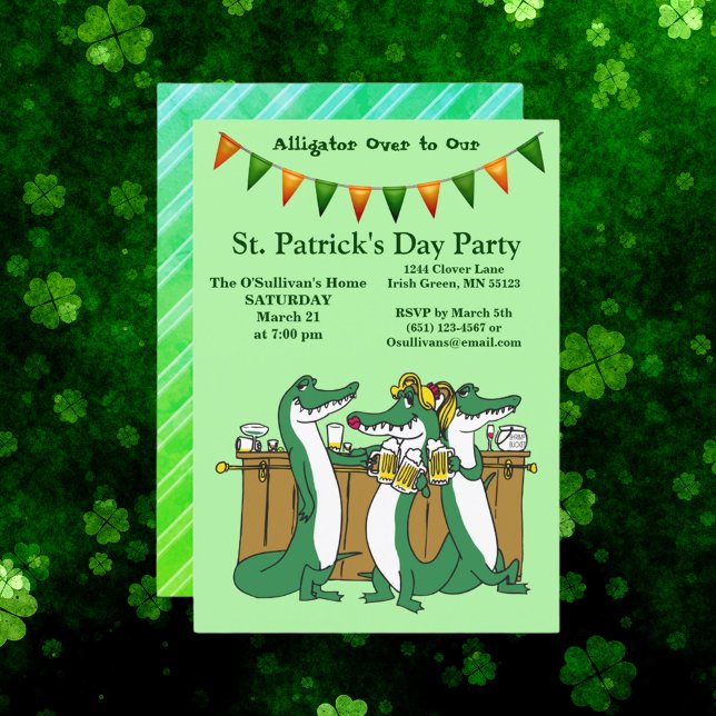 St. Patrick's Day Alligator över till Party Inbjudningar (St. Patrick's Day Alligator Over to Our Party Invitation)