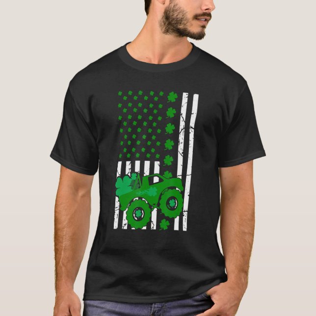 St patrick's day American Flagga Monster Lastbil f T Shirt (Framsida)