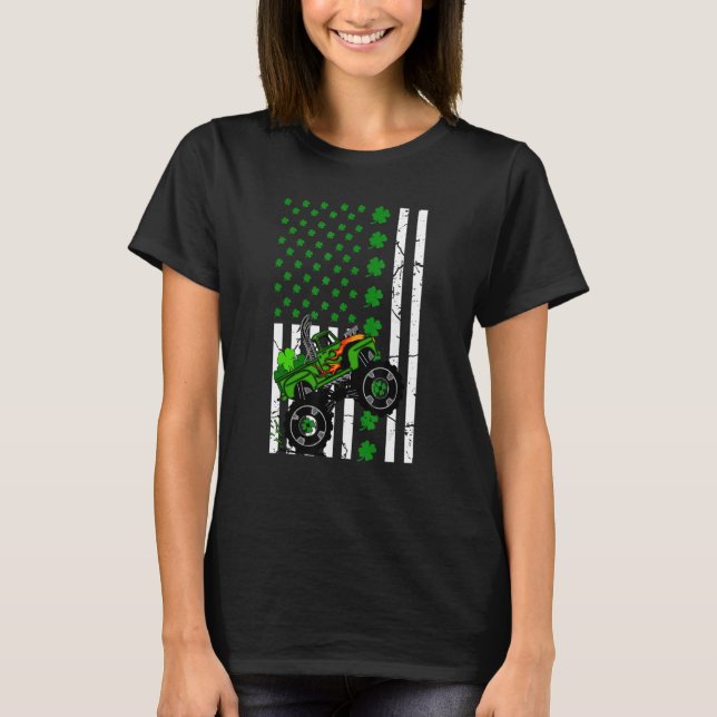 St patrick's day American Flagga Monster Lastbil f T Shirt (Framsida)