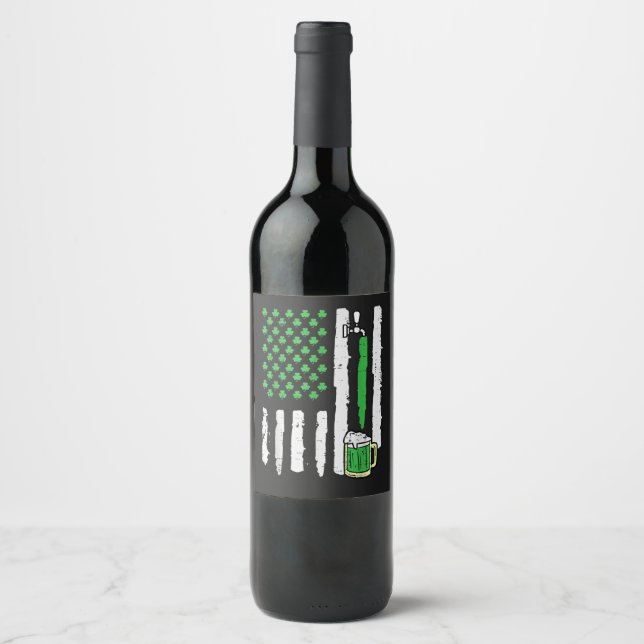 St Patricks Day Amerika Flagga Helgon Vinflaska Etikett (Framsida)