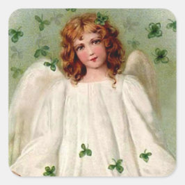 St. Patrick's Day Angel och Shamrocks på Stickers Fyrkantigt Klistermärke