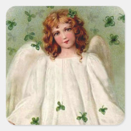 St. Patrick's Day Angel och Shamrocks på Stickers Fyrkantigt Klistermärke