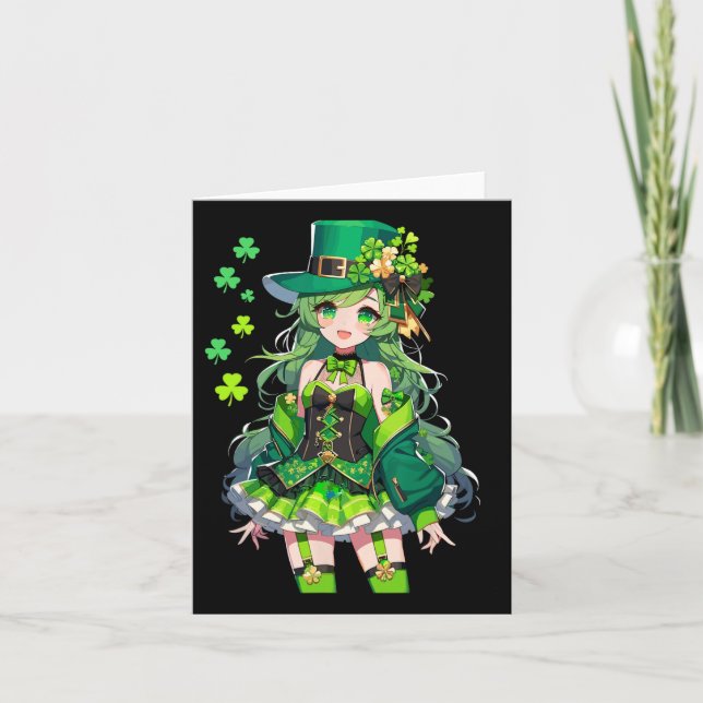 St Patrick's Day Anime Flicka Kawaii Leprechaun Fl Kort (Framsida)