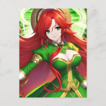 St. Patricks Day Anime Woman-vykort