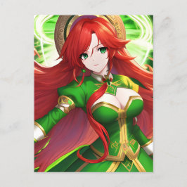 St. Patricks Day Anime Woman-vykort Vykort