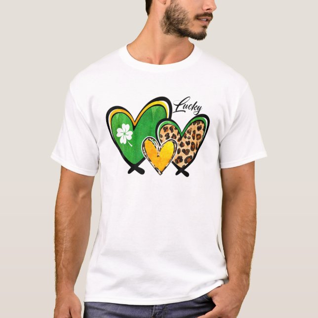 St. Patrick's Day Apparel Leopard Lucky Hearts Sha T Shirt (Framsida)