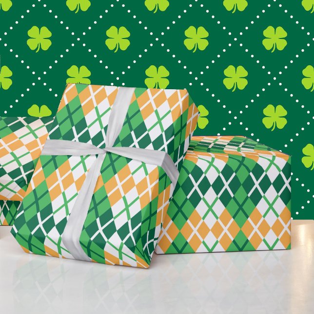 St patrick's day Argyle Grönt Vit Orange Presentpapper (Skapare uppladdad)