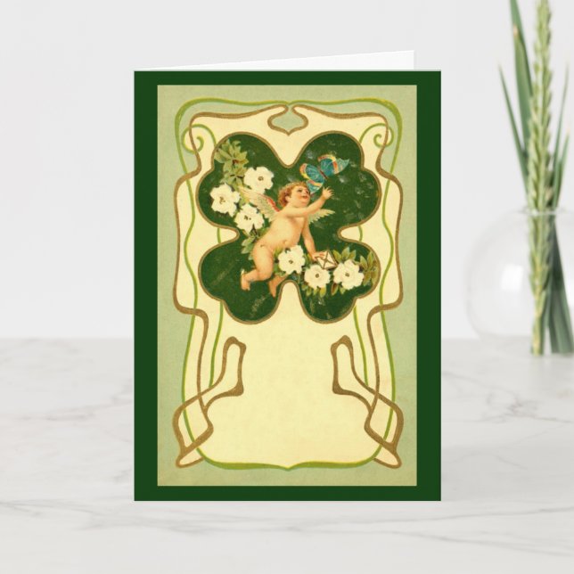 St. Patrick's Day Art nouveau Angel Card Kort (Framsida)