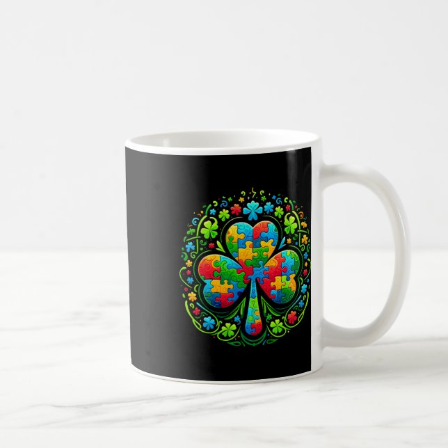 St patricks day Autism Awareness Shamrock Puzzle Kaffemugg (Höger)