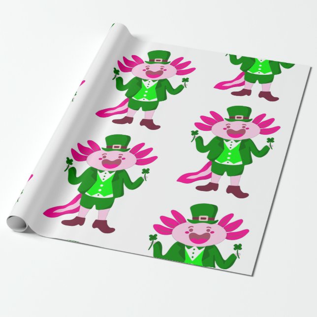 st patricks day Axolotl leprechaun Presentpapper (Utrullad)