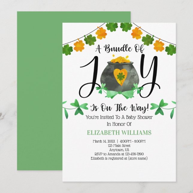 St. Patrick's Day Baby Shower-inbjudan Inbjudningar (Fram/baksida)