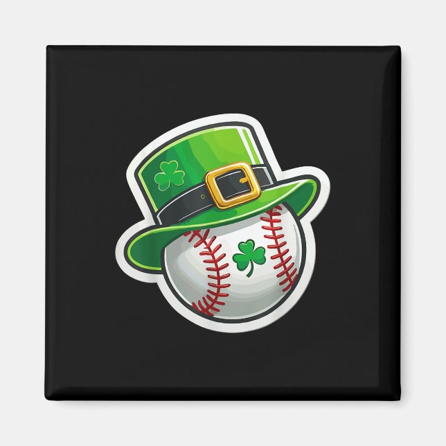 St. Patrick's Day Baseball Klöver Hat Lucky Shamro Magnet (Framsidan)