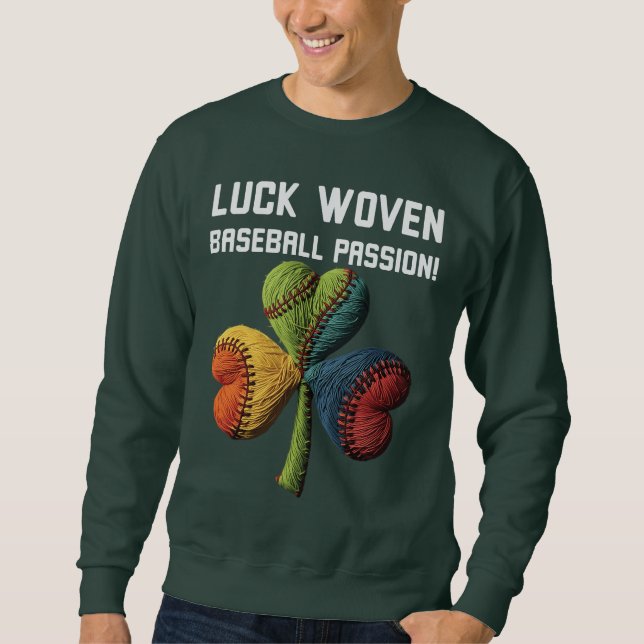 St. Patricks Day Baseboll Lucky Clover Garn Konst Lång Ärmad Tröja (Framsida)