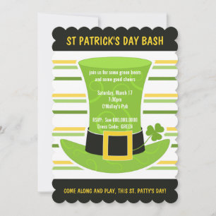 St patrick's day Bash Grönt Top hat Rand Inbjudan