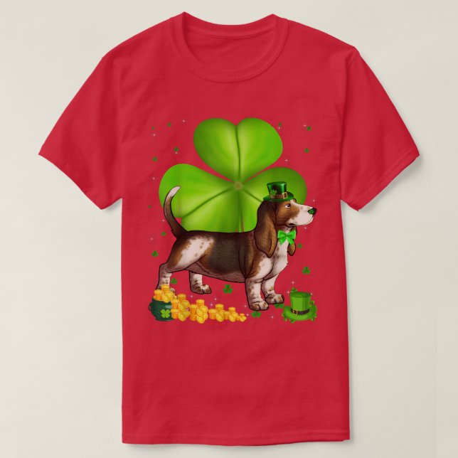 St patrick's day Basset Hound Shamrock Djurälskare T Shirt (Design framsida)