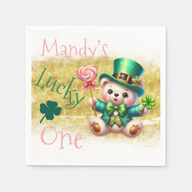 St.Patrick's Day Bear Candy Birthday Lucky One Pappersservett (Framsidan)
