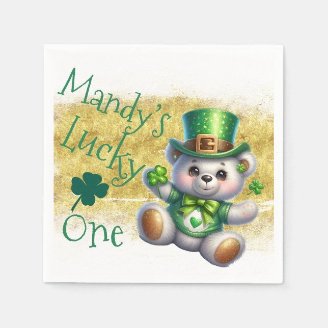St.Patrick's Day Bear Girl Birthday Lucky One Pappersservett (Framsidan)