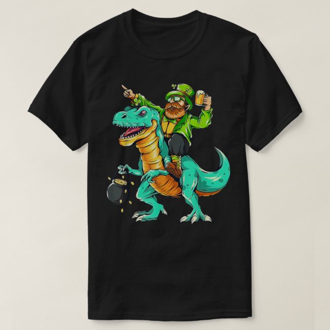 St patrick's day Bearded Riding Dinosaur Shamrock T Shirt (Design framsida)