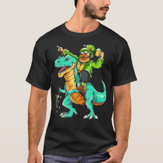St patrick's day Bearded Riding Dinosaur Shamrock T Shirt