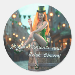 St patrick's day Beauty Sitta på ett fat Runt Klistermärke