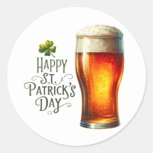 St patricks day Beer Grönt Shamrock Illustration Runt Klistermärke