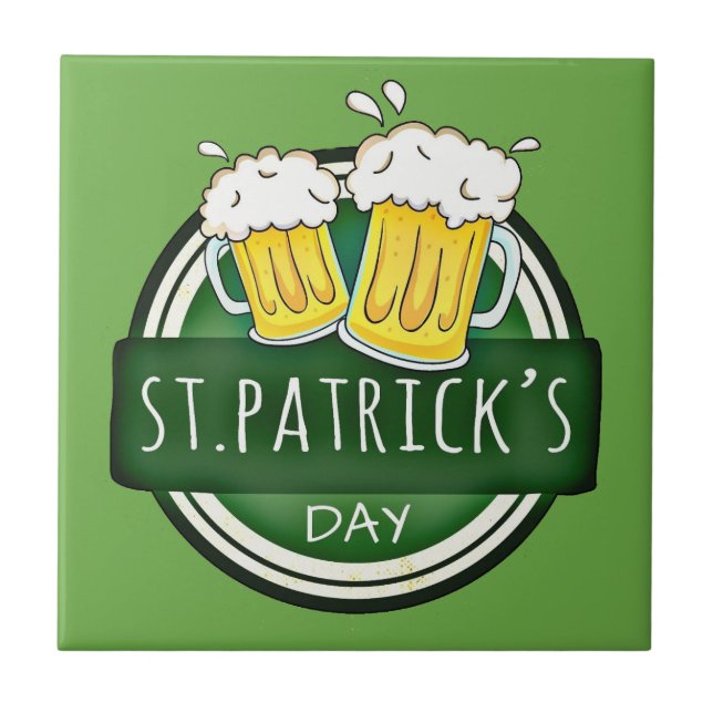 St. Patrick's Day, Beer Mugg, Irish Grönt Kakelplatta (Framsidan)