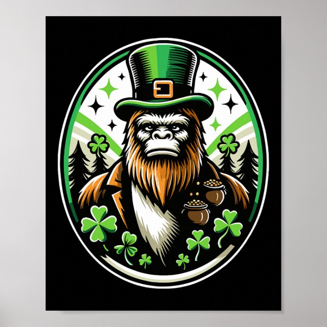 St Patricks Day Bigfoot Leprechaun Sasquatch Iris Poster (Framsidan)