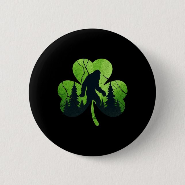 St Patricks Day Bigfoot Sasquatch Irländsk Shamroc Knapp (Framsida)