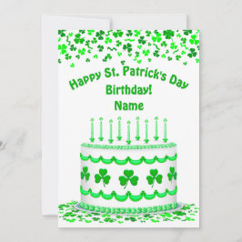 St Patrick's Day Birthday Cake Custom Candles Flat Kort