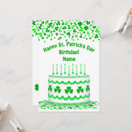 St Patrick's Day Birthday Cake Custom Candles Flat Kort