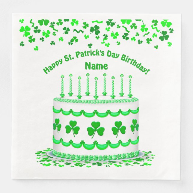 St Patrick's Day Birthday Cake Custom Candles Pappersservett (Framsida)