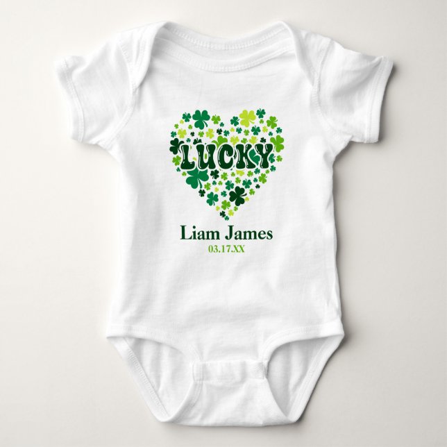 St. Patrick's Day Birthday Lucky Heart-eget namn T Shirt (Framsida)