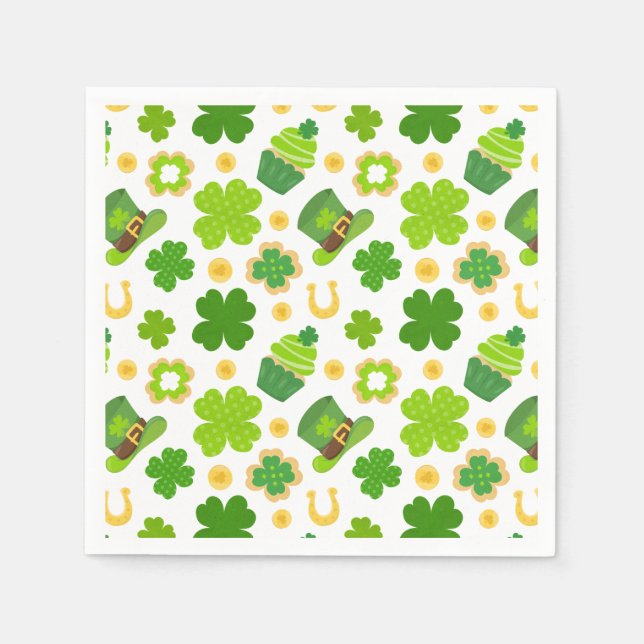 St. Patrick's Day Birthday Lucky Shamrocks Mönster Pappersservett (Framsidan)