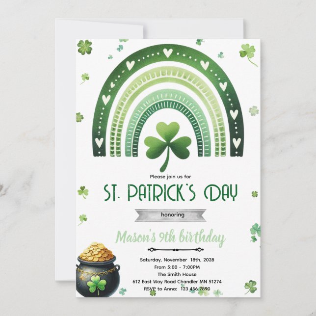 St. Patrick's Day Birthday party invitation Inbjudningar (Framsida)