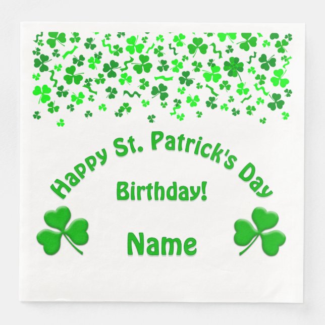 St Patrick's Day Birthday Shamrocks Pappersservett (Framsida)