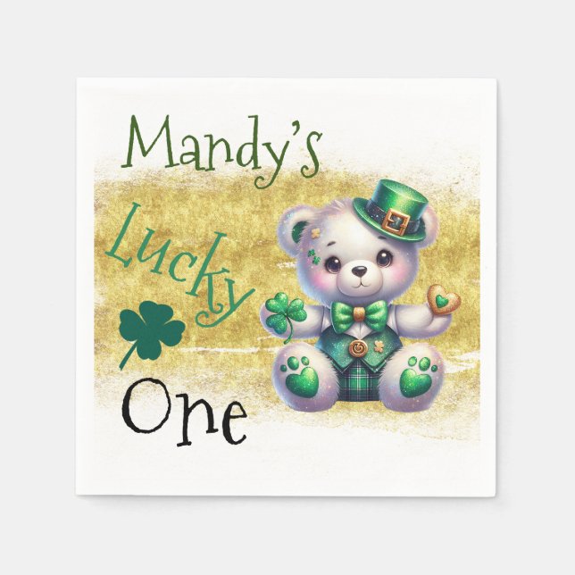 St.Patrick's Day Björn Falskt Guld Födelsedag Luck Pappersservett (Framsidan)