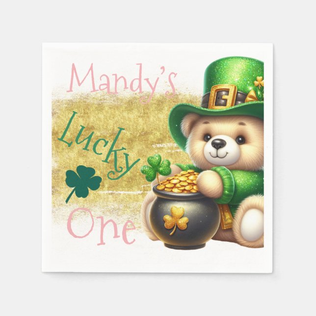 St.Patrick's Day Björn Guld Födelsedag Lucky One Pappersservett (Framsidan)