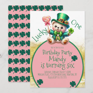 St.Patricks Day Björn Söt Flickas Födelsedag Lucky Inbjudningar