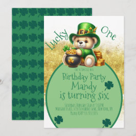 St.Patricks Day Björn Söt Födelsedag Lucky One Inbjudningar