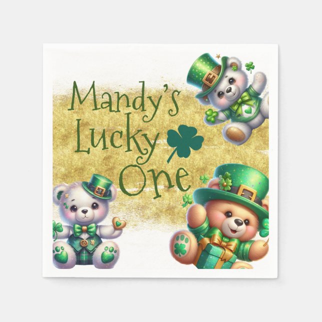 St.Patrick's Day Björn Söt Födelsedag Lucky One Pappersservett (Framsidan)