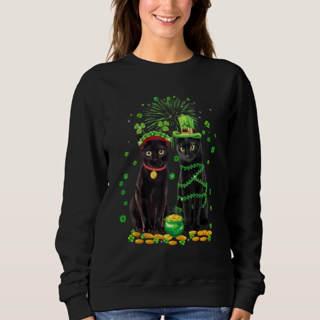 St Patricks Day Black Cat Leprechaun Shamrock Funn T Shirt (Framsida)