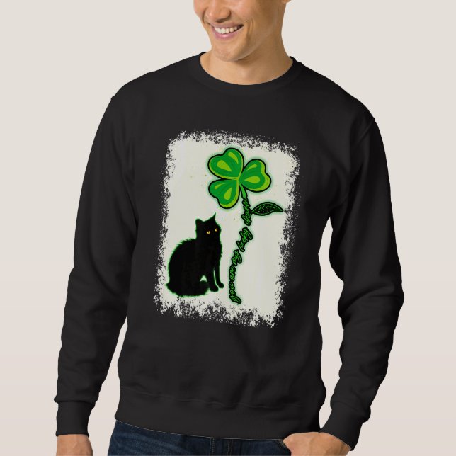 St patricks day Black Cat My Lucky Charm Bleached Lång Ärmad Tröja (Framsida)