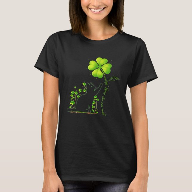 St Patricks Day Black Cat My Lucky Charm Shamrock T Shirt (Framsida)
