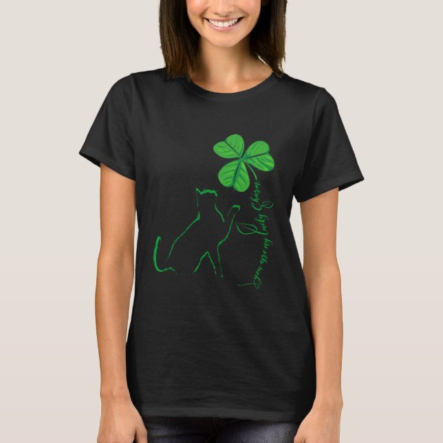 St Patricks Day Black Cat My Lucky Charm Shamrock  T Shirt (Framsida)