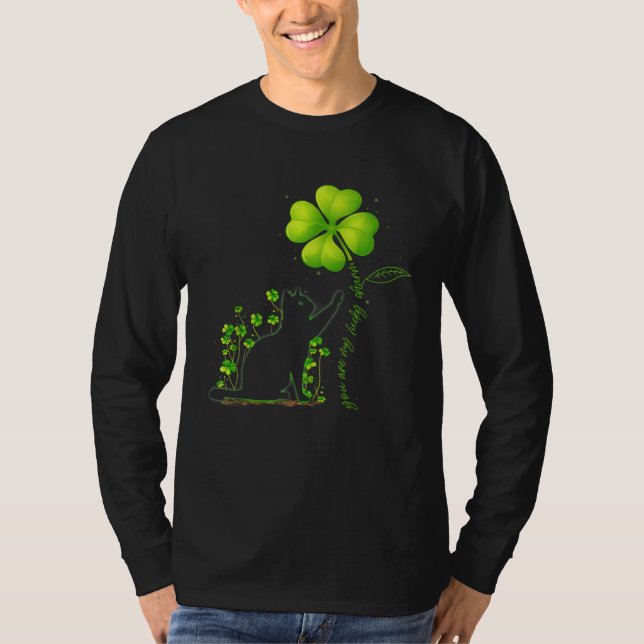 St Patricks Day Black Cat My Lucky Charm Shamrock T Shirt (Framsida)