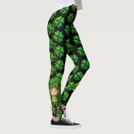 St patrick's day Black & Grönt 4 Löv Klöver Leggings