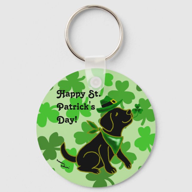 St. Patrick's Day Black Labrador Nyckelring (Framsida)