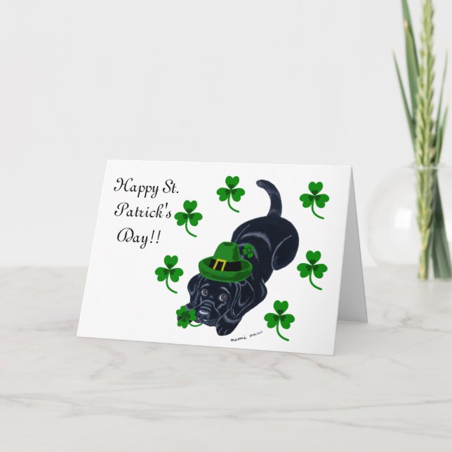 St. Patrick's Day Black Labrador Puppy Kort (Framsida)